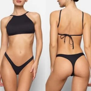 SKIMS High Neck Swim Bikini Crop Top Black Strappy NWT Summer Sexy Vacay Resort